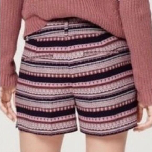 Ann Taylor Loft Navy & Pink Boho Textured Striped Riviera Shorts - Picture 2 of 9